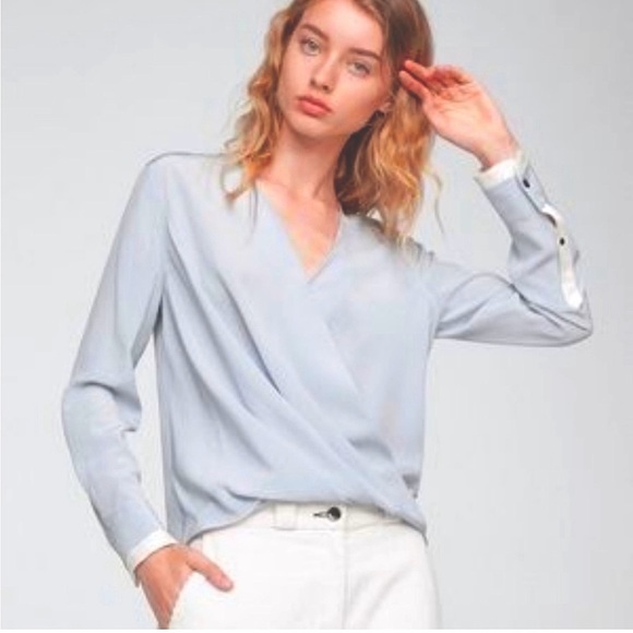 Rag & Bone Victor 100% Silk Draped Wrap Front Long Sleeve Blue Blouse Size M - Picture 13 of 13